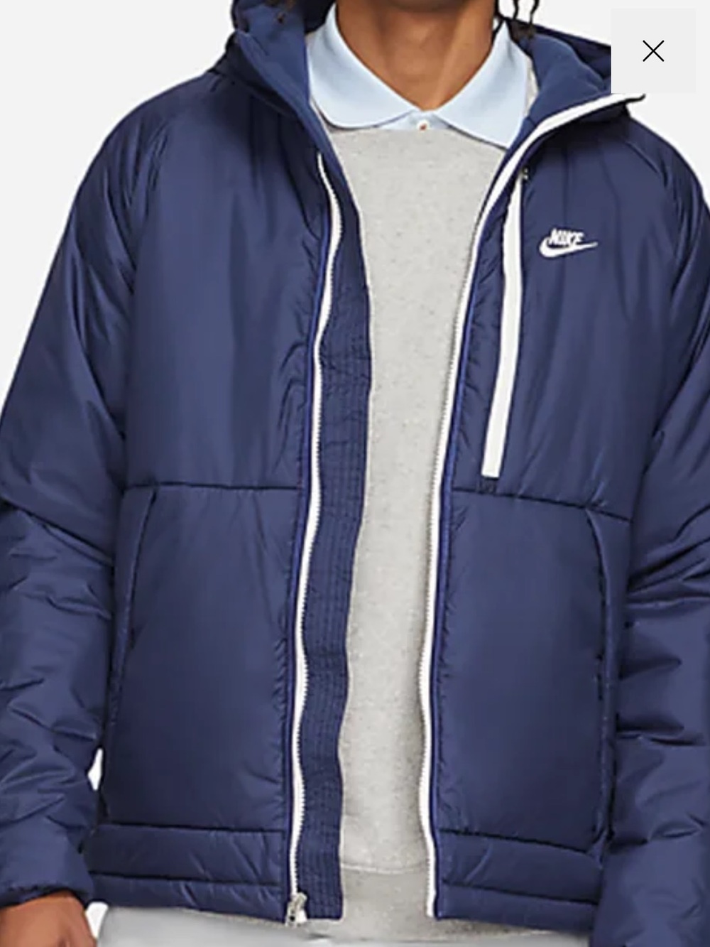 Nike Navy Hooded Puffer Jacket with White Accents